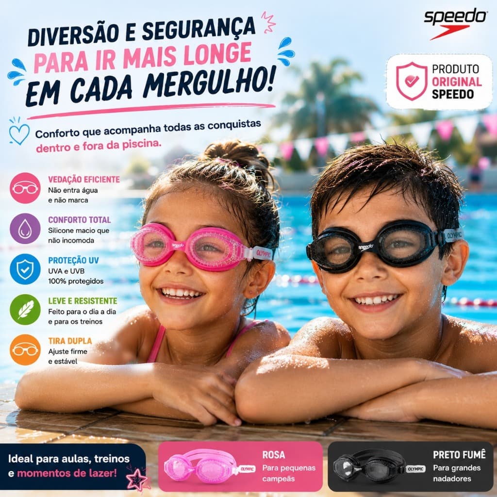 Óculos Natação Speedo Junior Olympic Infantil 4 a 12 anos Antiembaçante Proteção UV