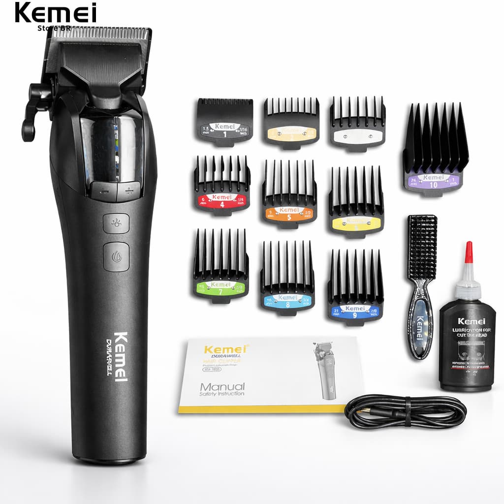 Máquina De Cortar Cabelo Profissional Kemei KM-1858 Para Homens-Corte De Sem Fio Com Lâmina DLC