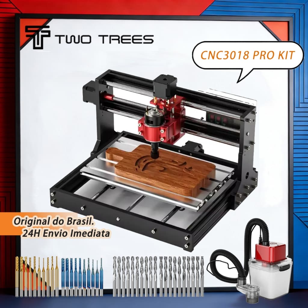 TWOTREES | CNC3018 Pro Cnc Router Pvc Machine Roteador 3 Eixos Bivolt+40pcs Bocados+Aspirador de pó