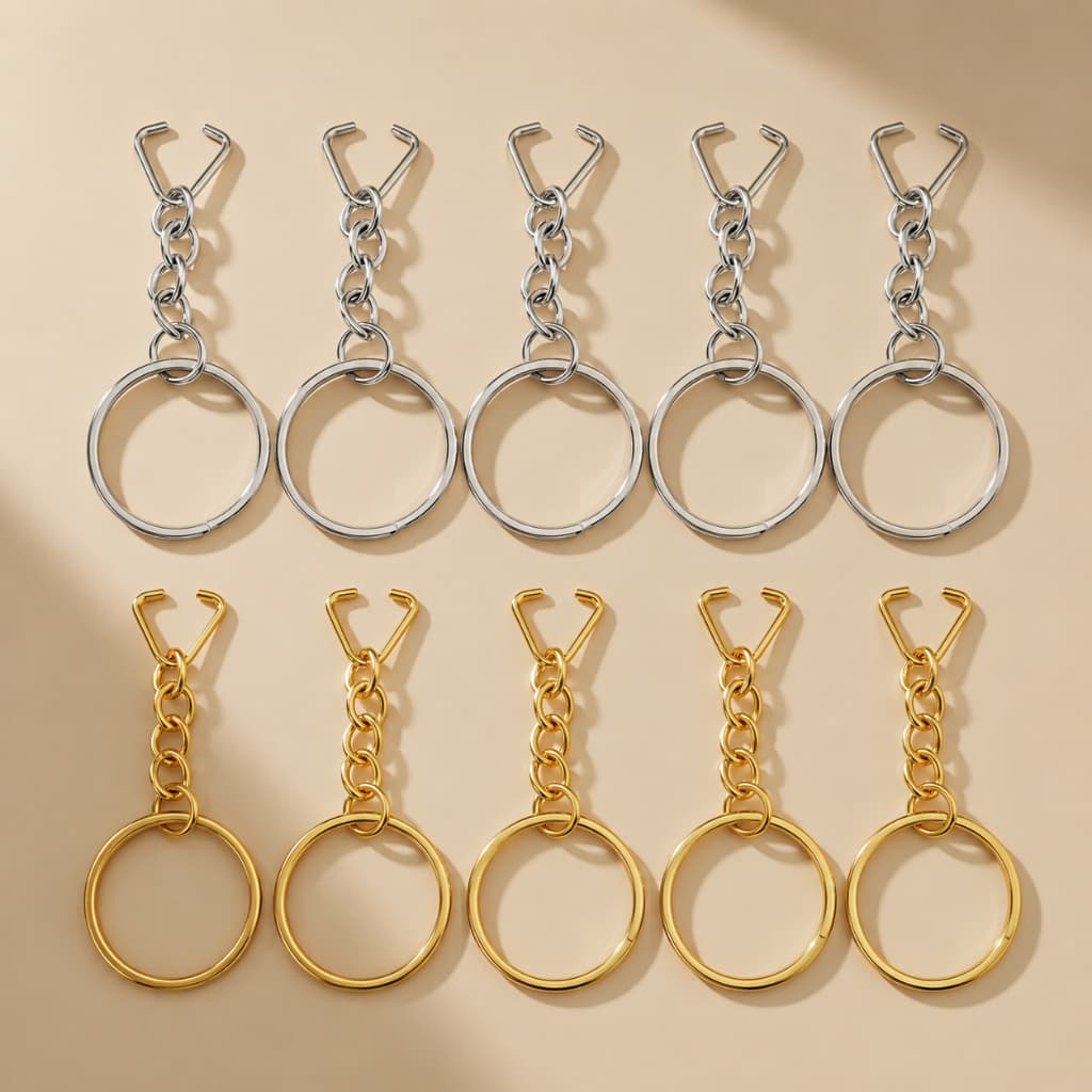 Argola para Chaveiro com Corrente - Dourado ou Prata - 4,5cm - Kit com 10/20/30/40/50/60/70/80/90/100 unidades