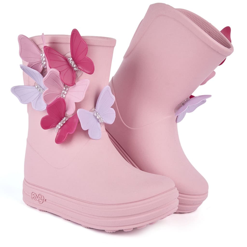 Galocha Plugt Acqua Drops Borboletas Infantil Menina Delicada Aplicações Brilho Rosa Blogueira