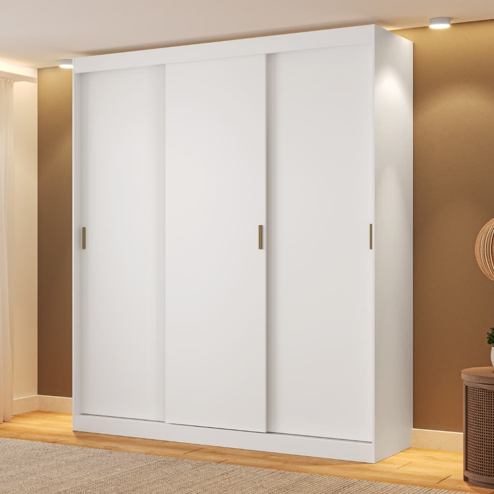 Guarda Roupa Casal 3 Portas de Correr 4 Gavetas Branco Carraro
