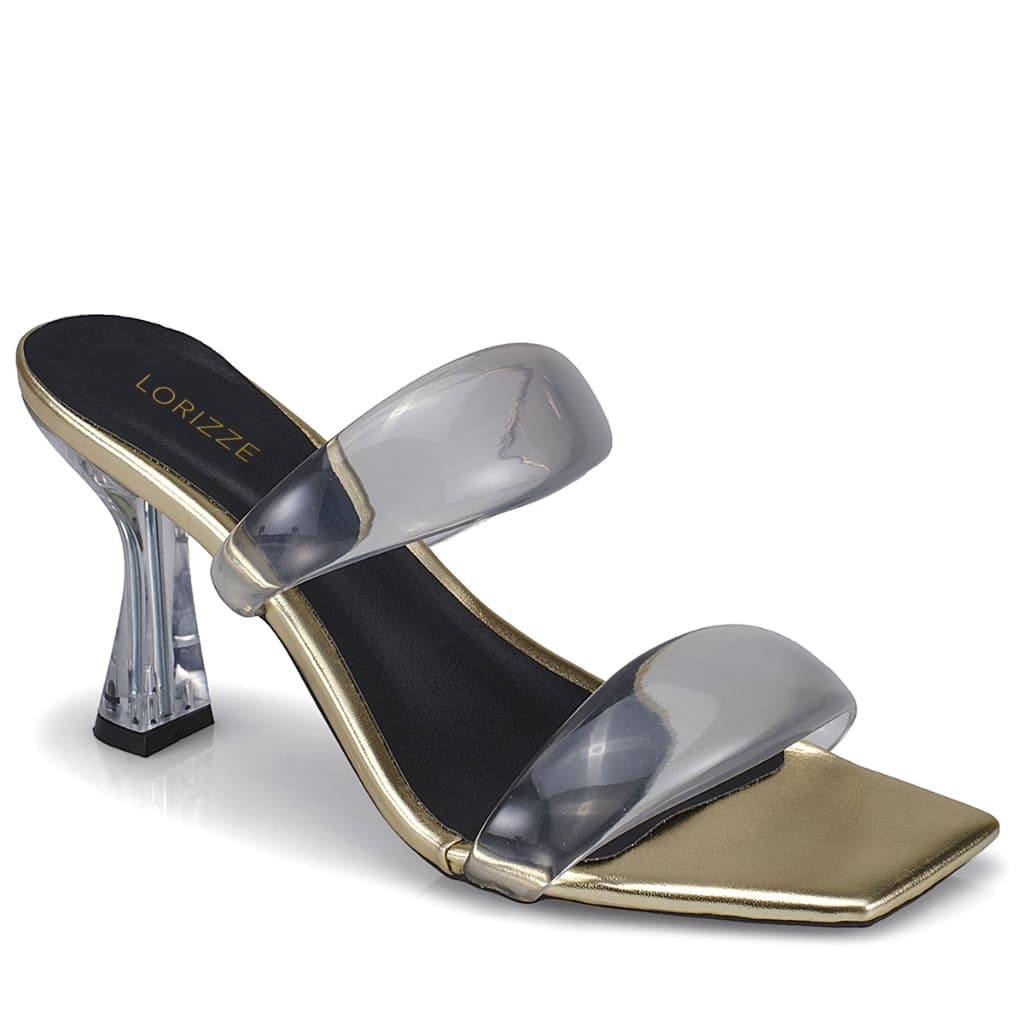 Tamanco Feminino Salto Jelly Acrílico Bico Quadrado Com Tiras Transparentes 925