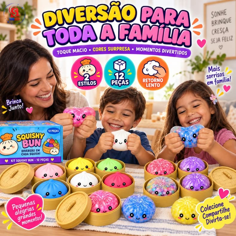 Squishy Bun Surpresa 2 Estilos 6 Cores Brinquedo Sensorial Macio Glitter para Apertar 3+