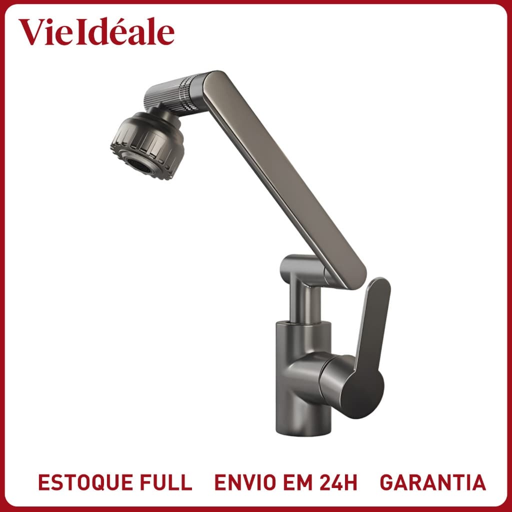 Torneira 1080° Giratória Cozinha Misturador Monocomando Quente e Fria Gourmet Inox Flexível Universal Pia