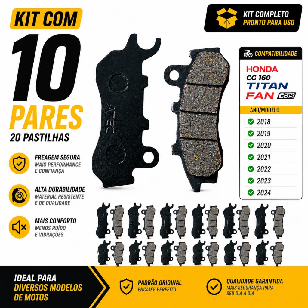 Pastilhas Freio Dianteira CG 160 Titan Fan CBS Kit 10 UN 2018 2019 2020 2021 2022 2023 2024 DFP20906