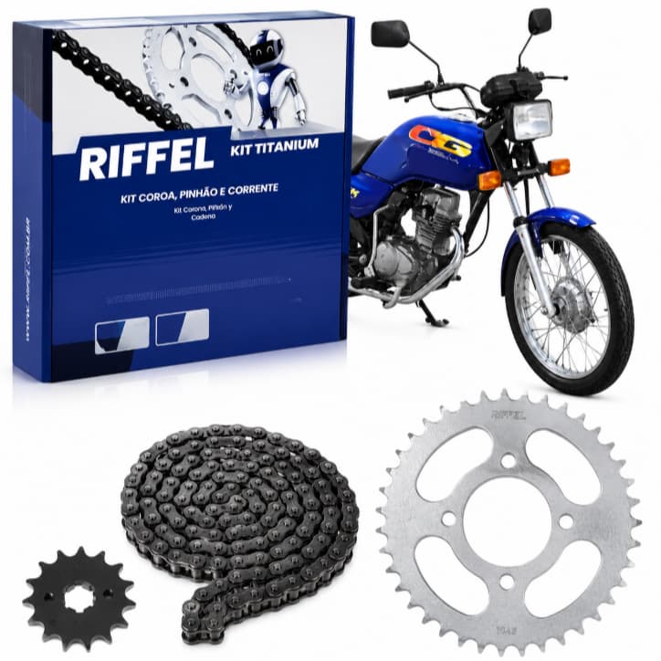 Kit Relação Tração Transmissão CG 125 Cargo Today Titan 1983 à 1999 Original Riffel