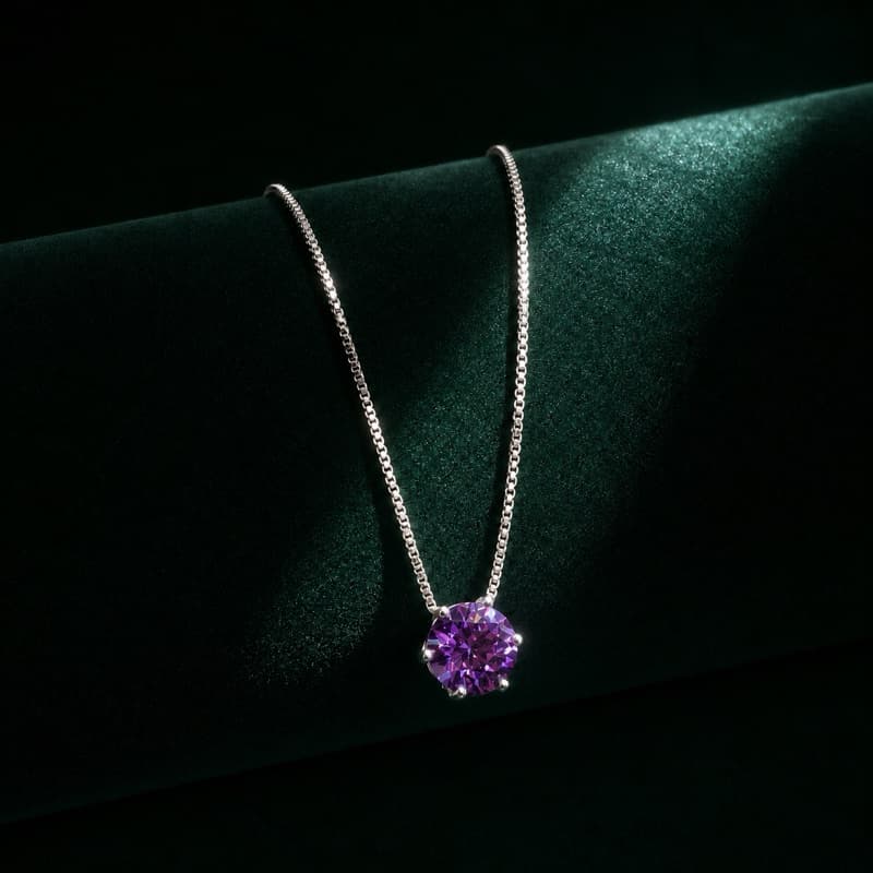 Colar Feminino Prata 925 com Zircônia Roxa 8mm Sofisticado