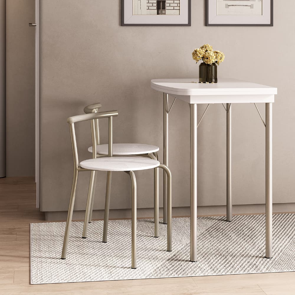 Conjunto Sala de Jantar Palermo com Mesa e 2 Cadeiras Carraro Branco/Prata
