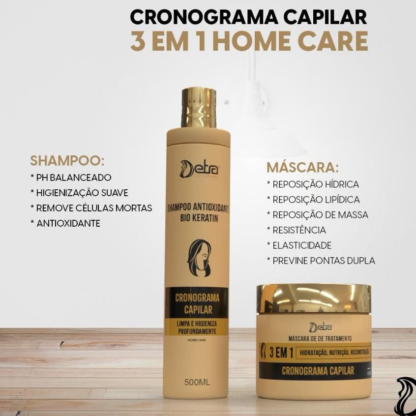 Kit Cronograma Capilar  3 em 1 Hidratação Recconstrução Nutrição Detra  Cosméticos