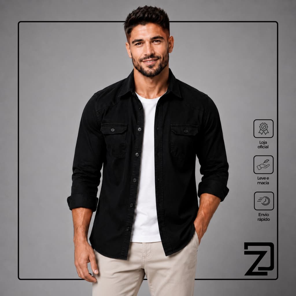 Camisa Jeans Masculina Sarja Premium Manga Longa Slim