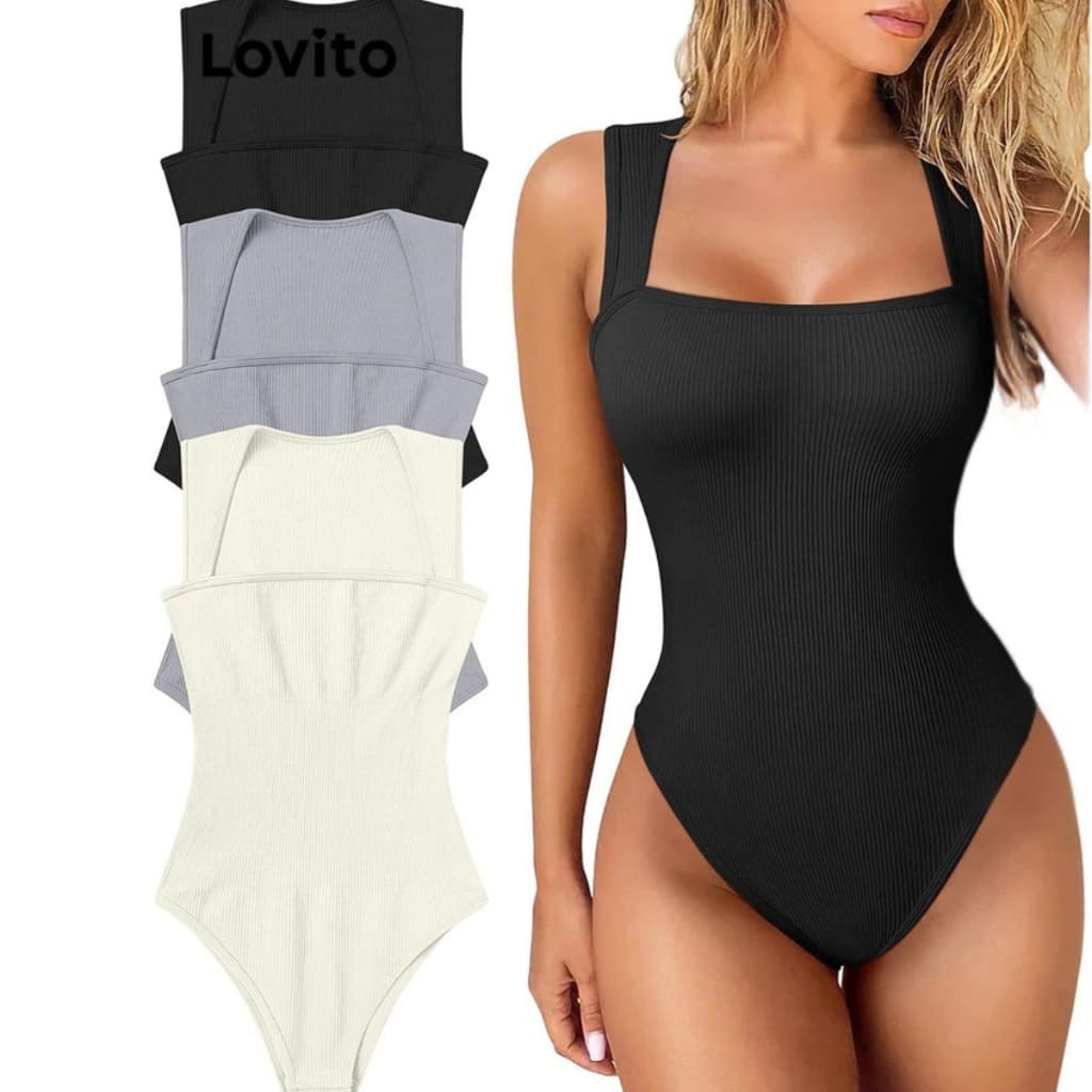Lovito Body Básico Decote Quadrado Alças Largas Feminino BRBSNS45BX001