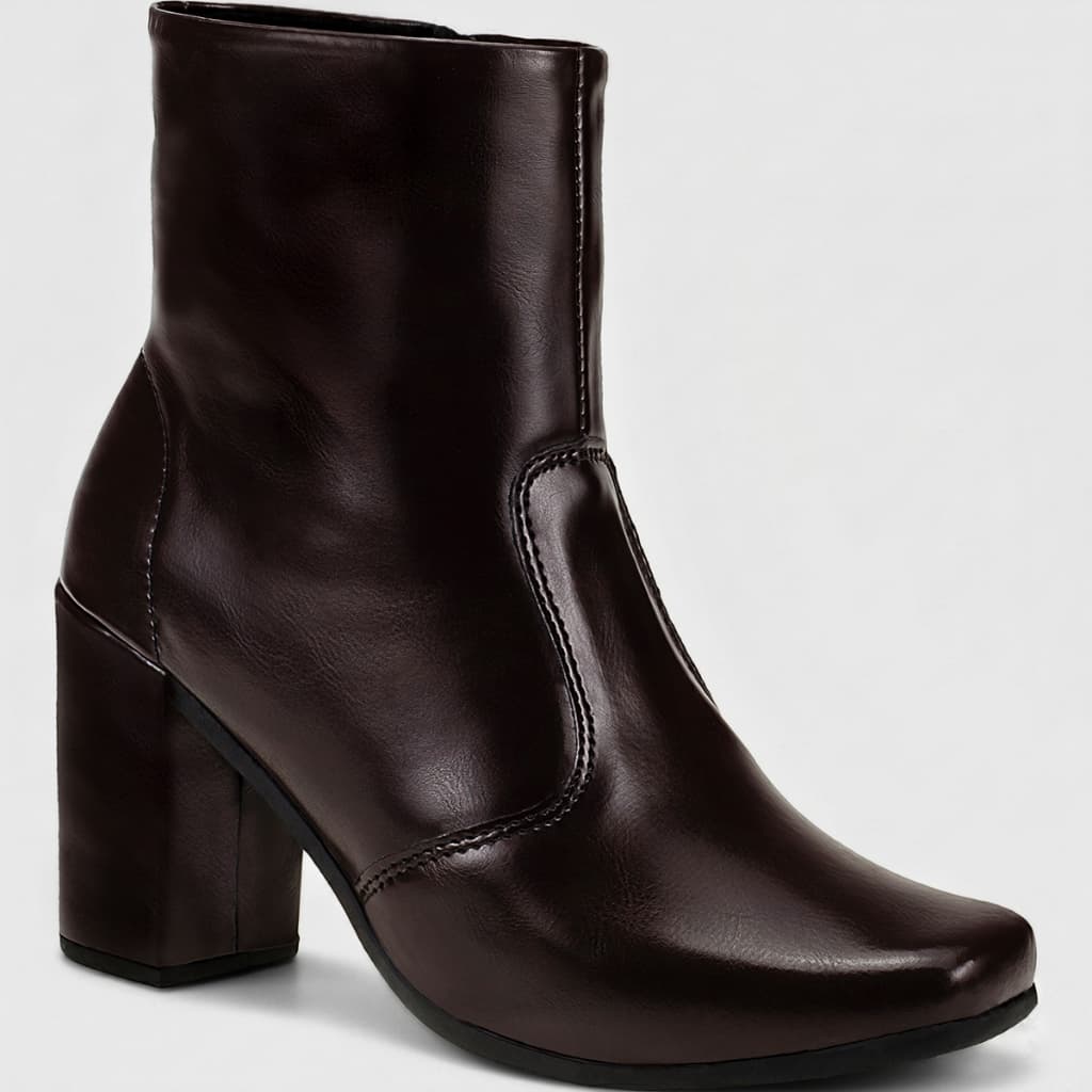 Bota Salto Shekinah Bico Quadrado Cano Curto Ziper Tendência Moda
