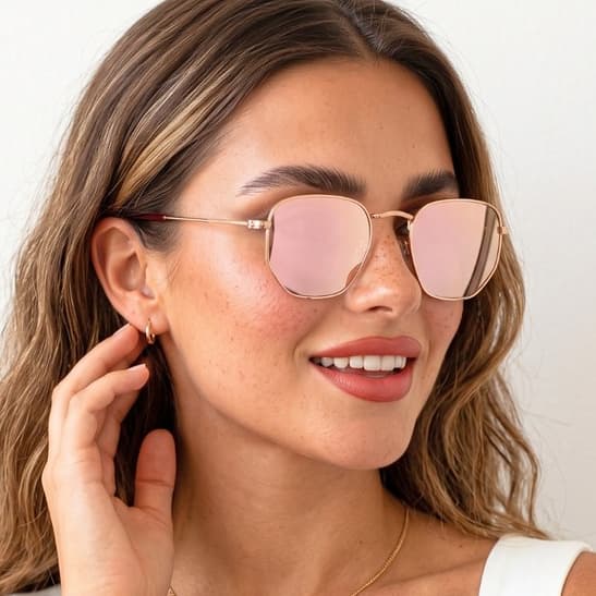 Óculos de Sol Rose Espelhado Hexagonal Rosado Moda Praia Verão uv400 feminino Masculino