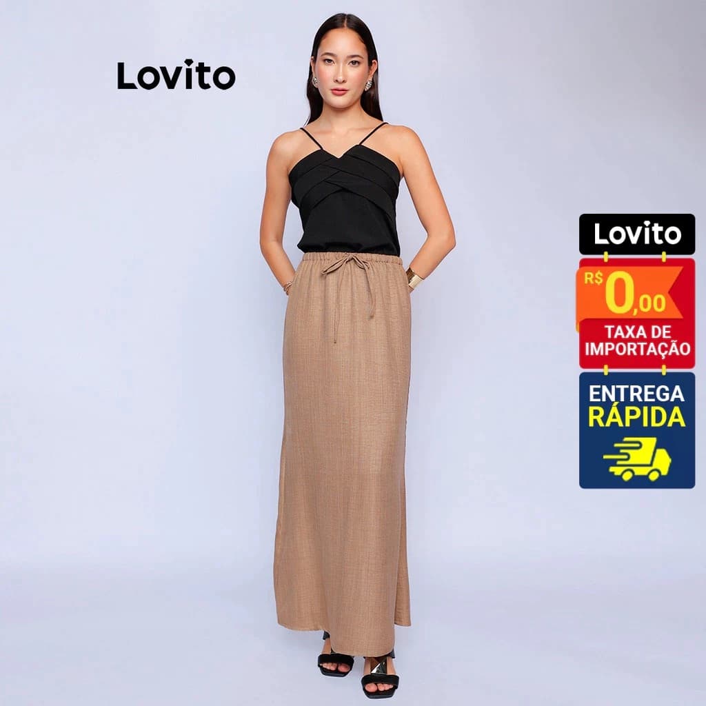 Lovito Saia Casual Lisa com Amarração Feminina BR-SKB820BRL850