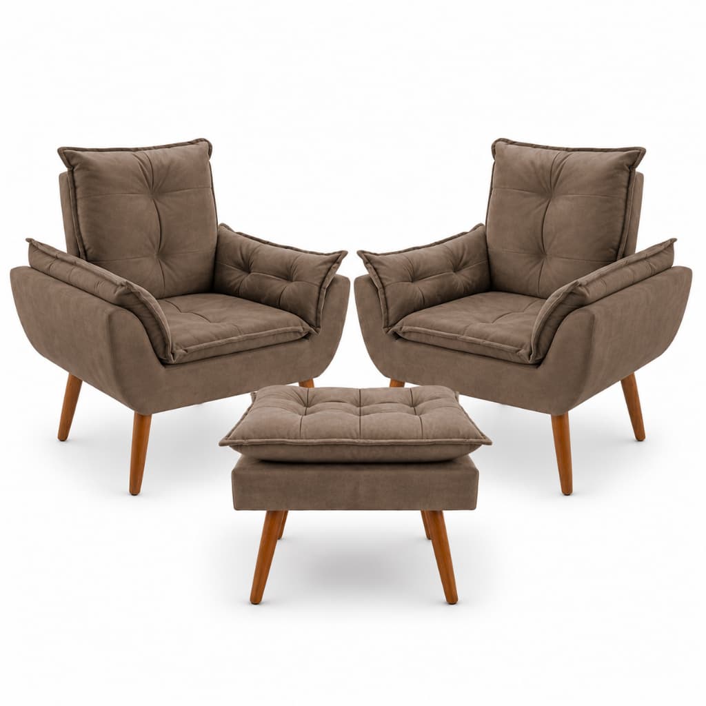 Kit de 02 Poltronas Cadeira Para Sala de Estar Quarto Com Pés Palito Premium
