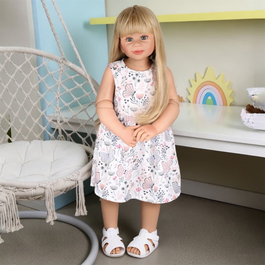 Boneca 85cm Silicone Vinílico Rígido Menina Olho Azul Alta Qualidade