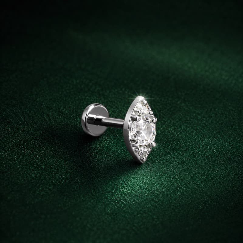 Piercing Cravejado Transparente Prata 925 Joia Delicada Feminina