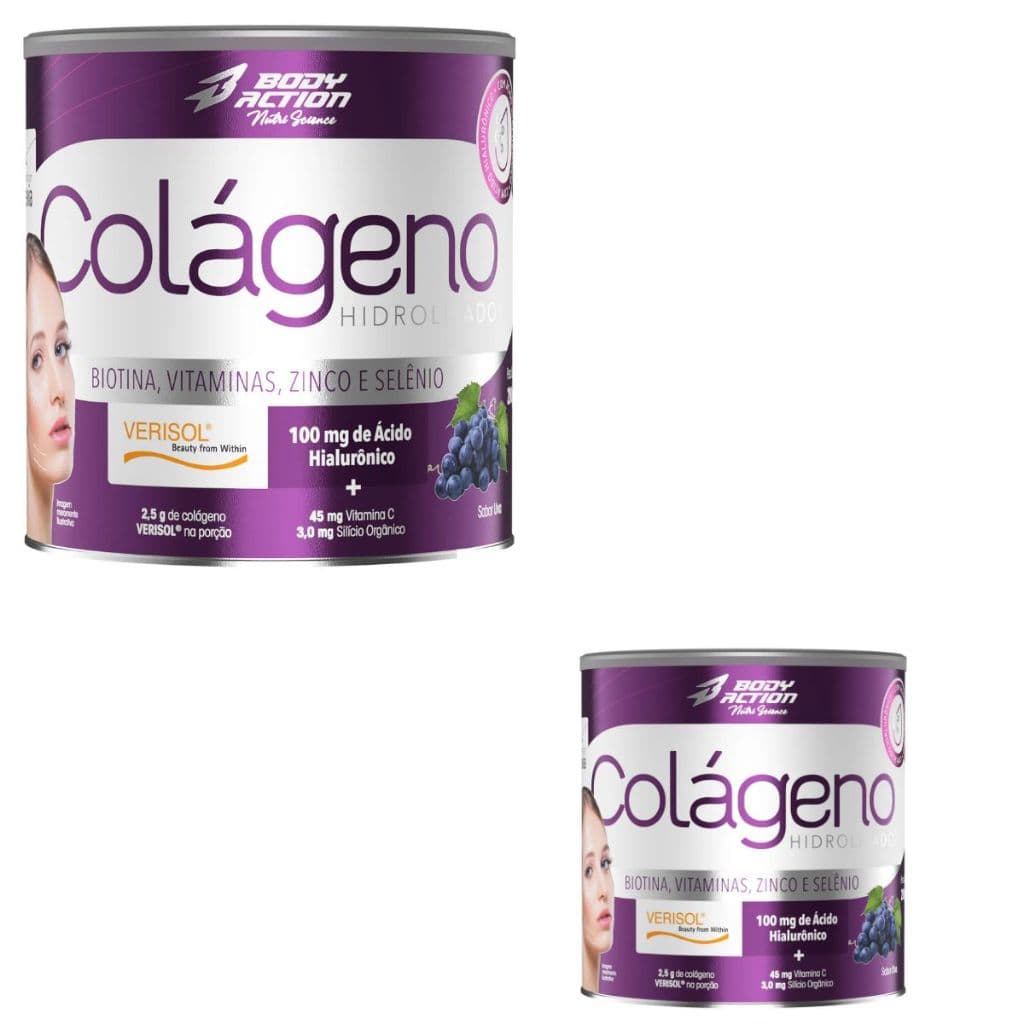 Kit 2x Colágeno Verisol Ácido Hialurônico e Biotina Pote 200g Bodyaction