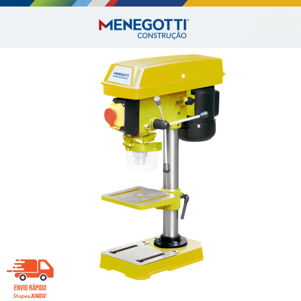 Furadeira de Bancada Menegotti MFB13 350W P/ Madeira Metal Marcenaria Oficina 127V 220V
