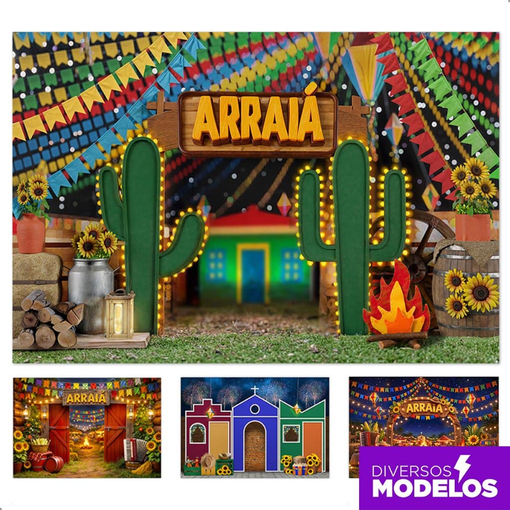 Painel Festa Junina Retangular Fundo Fotográfico  Cenário Arraiá São João para Foto Tecido Sublimado