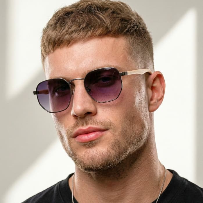 Oculos de Sol Hexagonal Grafite Degrade Premium Bambu Classico Retro uv400 Masculino Feminino