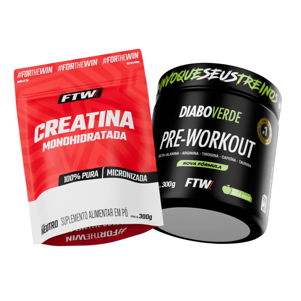 kit Creatina Monohidratada 100% Pura Refil 300g + Pré Treino Diabo Verde Pre-Workout 300g - FTW