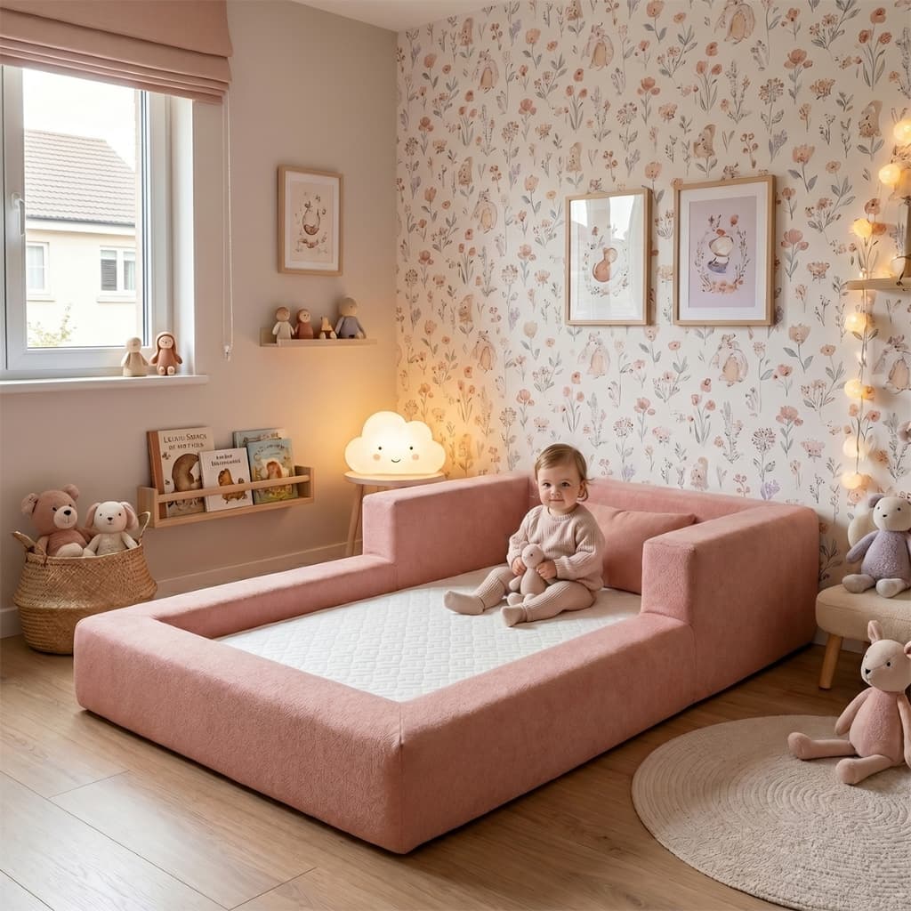 Cama Montessoriana Solteiro Aconchego 100% Espuma Rosa Keiko