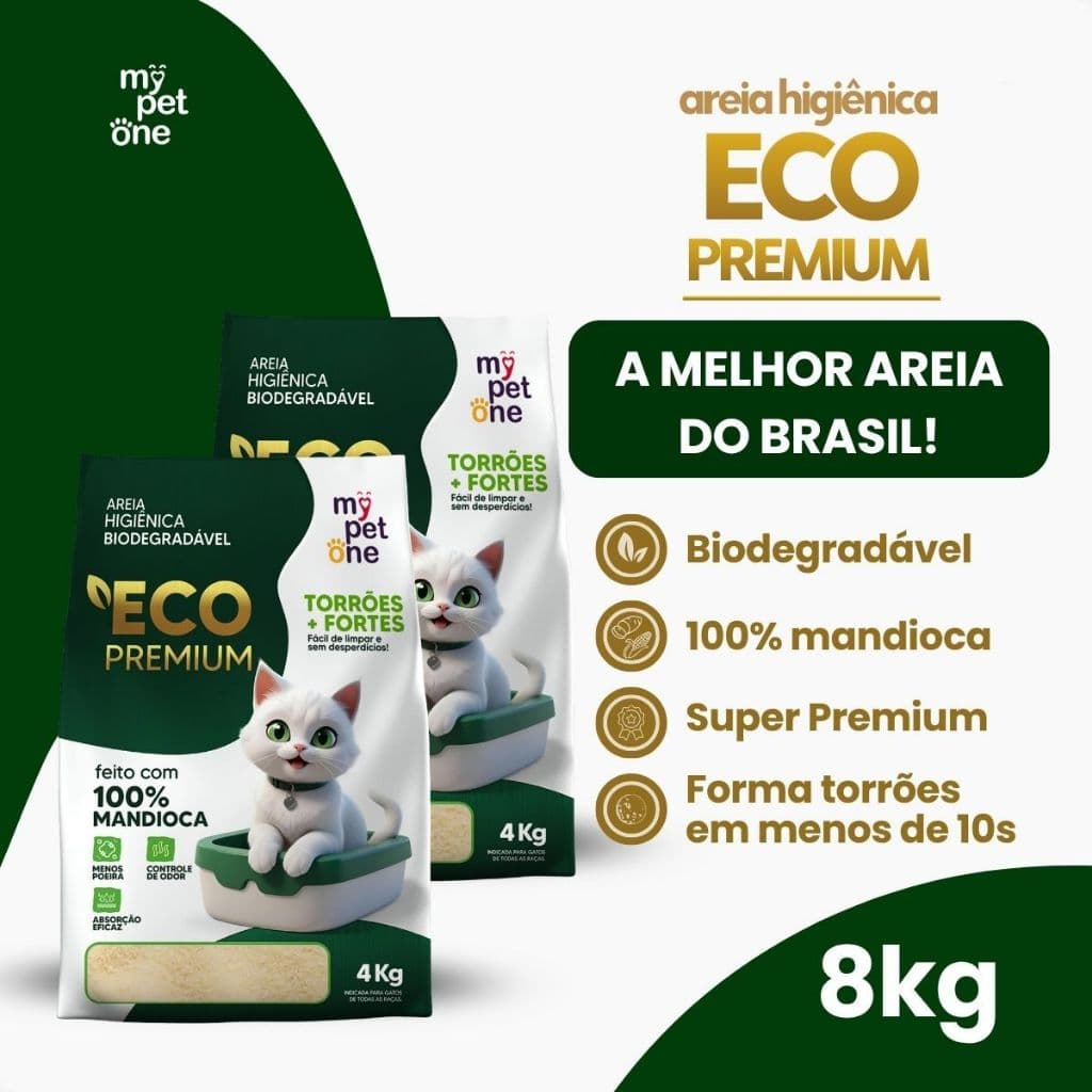 Kit 2 Areia Biodegradável 100% Mandioca para Gatos Cat Bio Eco Premium Grãos Finos MyPetOne - 8Kg