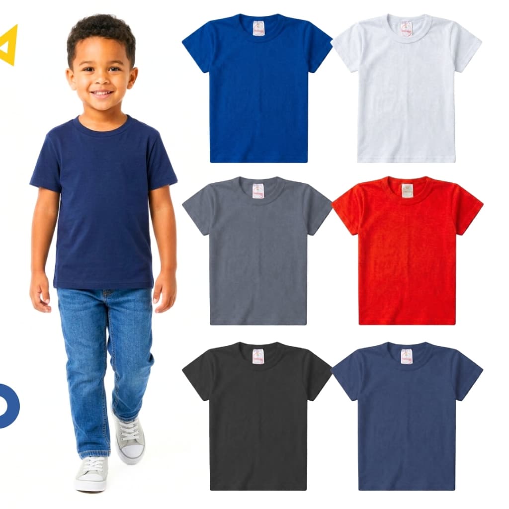 Kit 2 Camisetas Básicas Menino Sortidas Lisas Verão Infantil Manga Curta