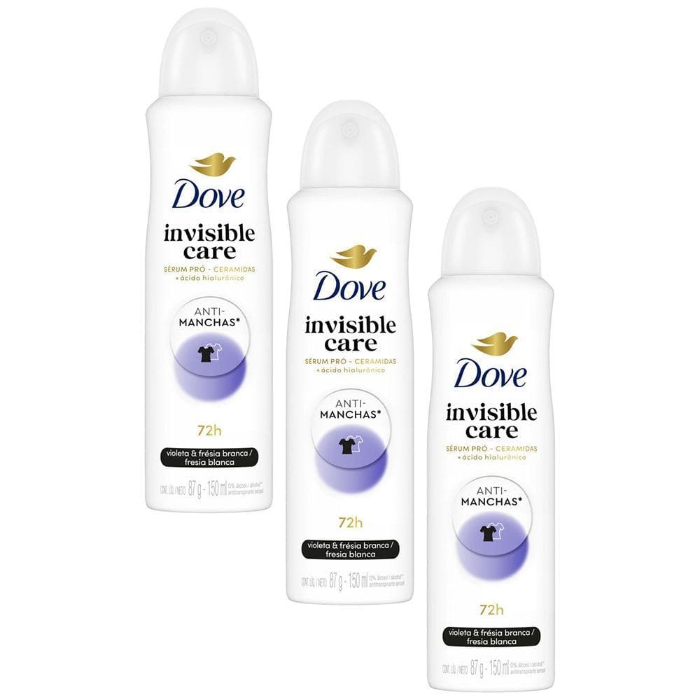 Kit 3 Desodorantes Antitranspirantes Dove Invisible Care 150ml cada
