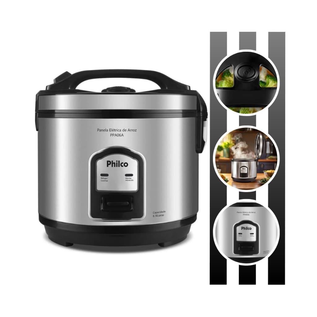 Panela De Arroz Elétrica 6 Xícaras Potência de 400w PPA06A Capacidade 2L Inox Philco