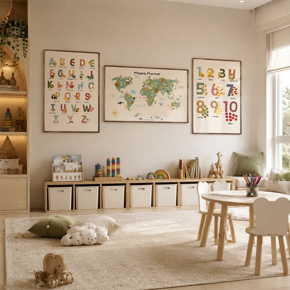 Quadro Decorativo Infantil Mundo Encantado dos Animais: Explorando o Alfabeto e os Números