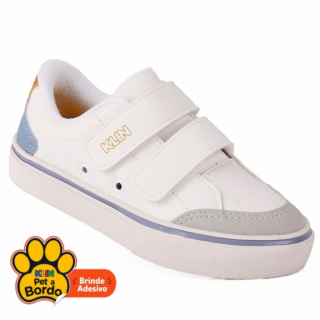 Tênis Infantil Masculino Klin Original Freestyle Mini Branco/Azul com Velcro Duplo – 17 ao 22