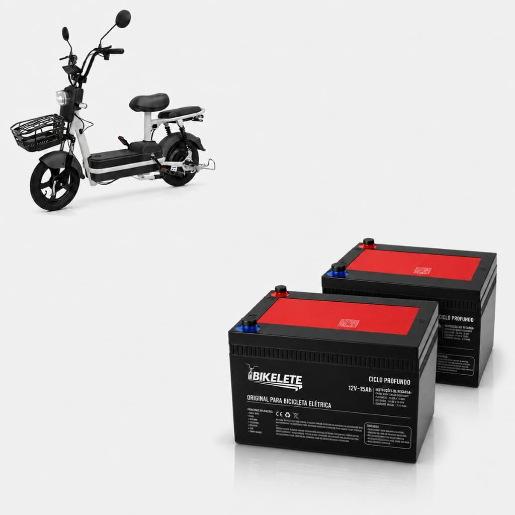 Kit 2 Baterias Bikelete 12v 15ah Bicicleta Elétrica