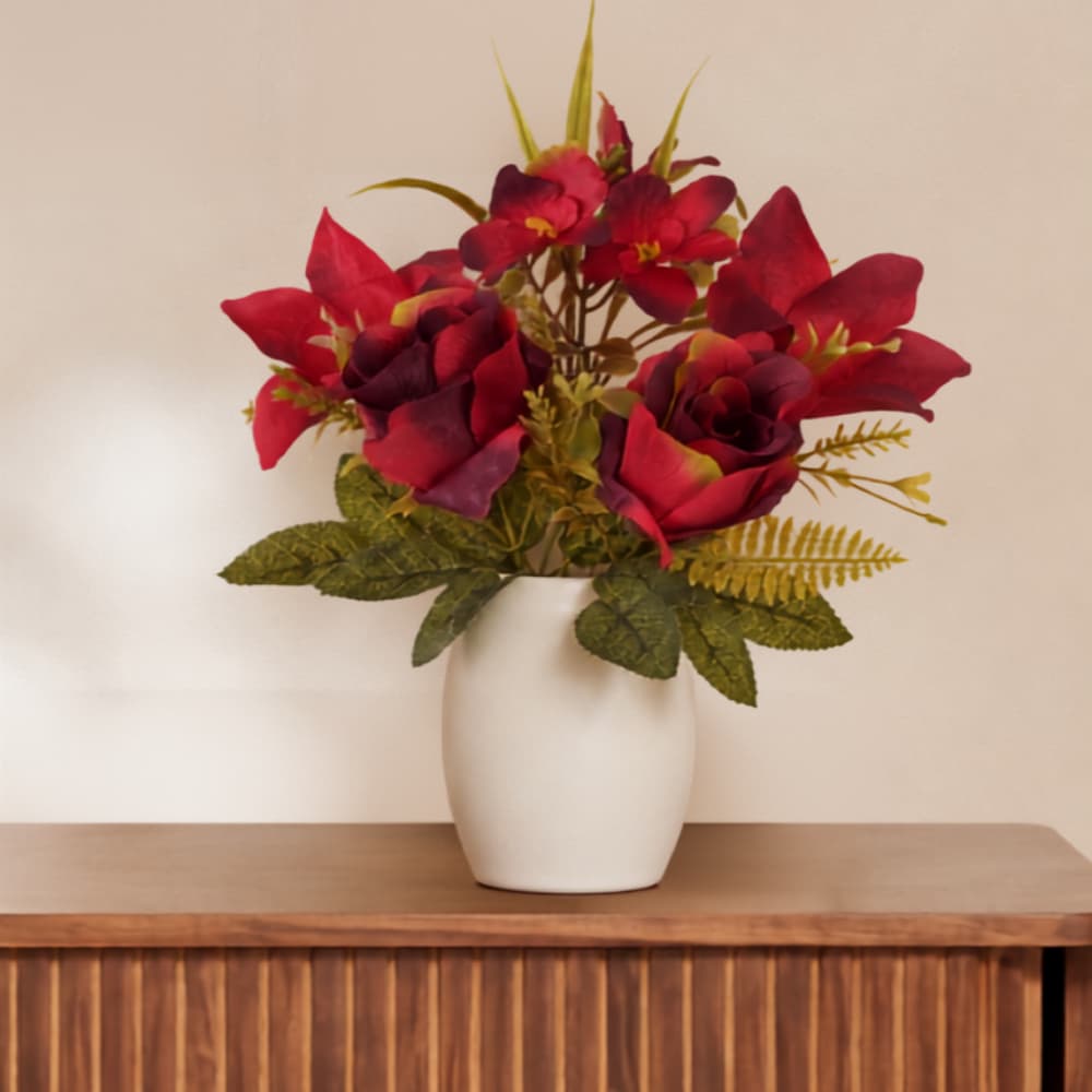 Buquê Misto com Rosa Lírio E Orquidea Artificial 30cm Shopsul