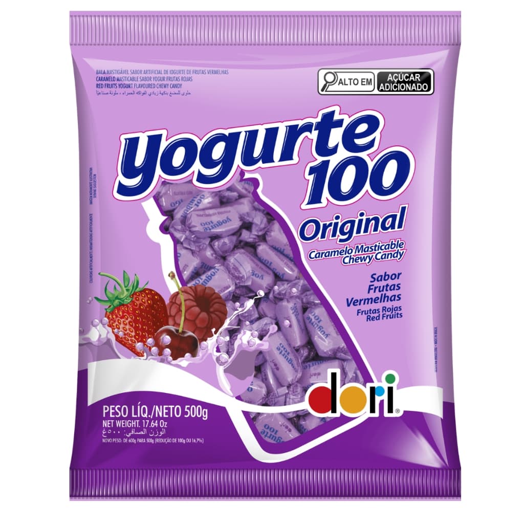 Balas Mastigáveis Frutas Vermelhas Yogurte 100 Pacote 500g Dori