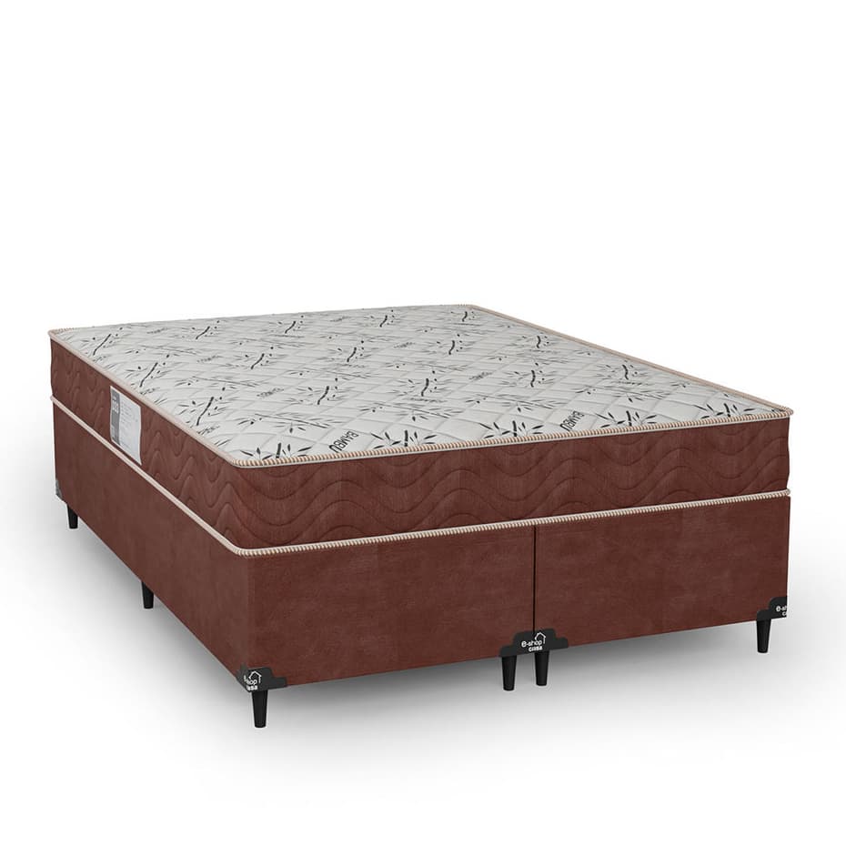 Cama Box Casal Bipartido + Colchão D33 One Face - Suede Marrom - e-Shop Casa