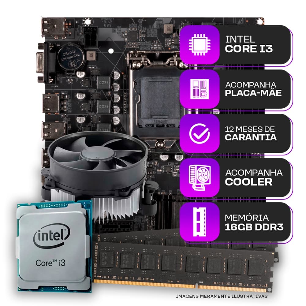 Kit Upgrade, Intel Core i3-3220 + Placa Mãe + 16GB DDR3