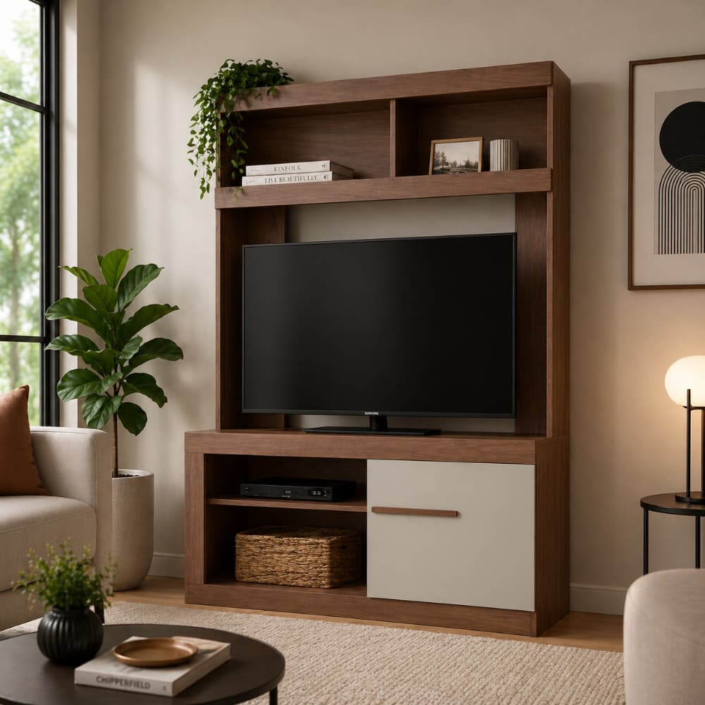 Estante para TV 50 Polegadas Home Threater 1 Porta 2 Prateleiras ES503 Marrom/Off White - Decibal