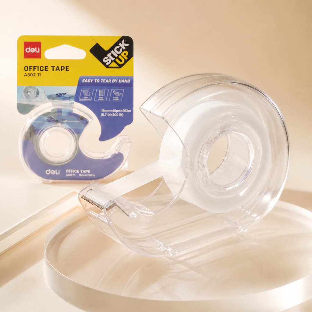 Kit 2 Fita Adesiva Transparente Deli com Suporte e Cortador para Uso Escolar e Escritório