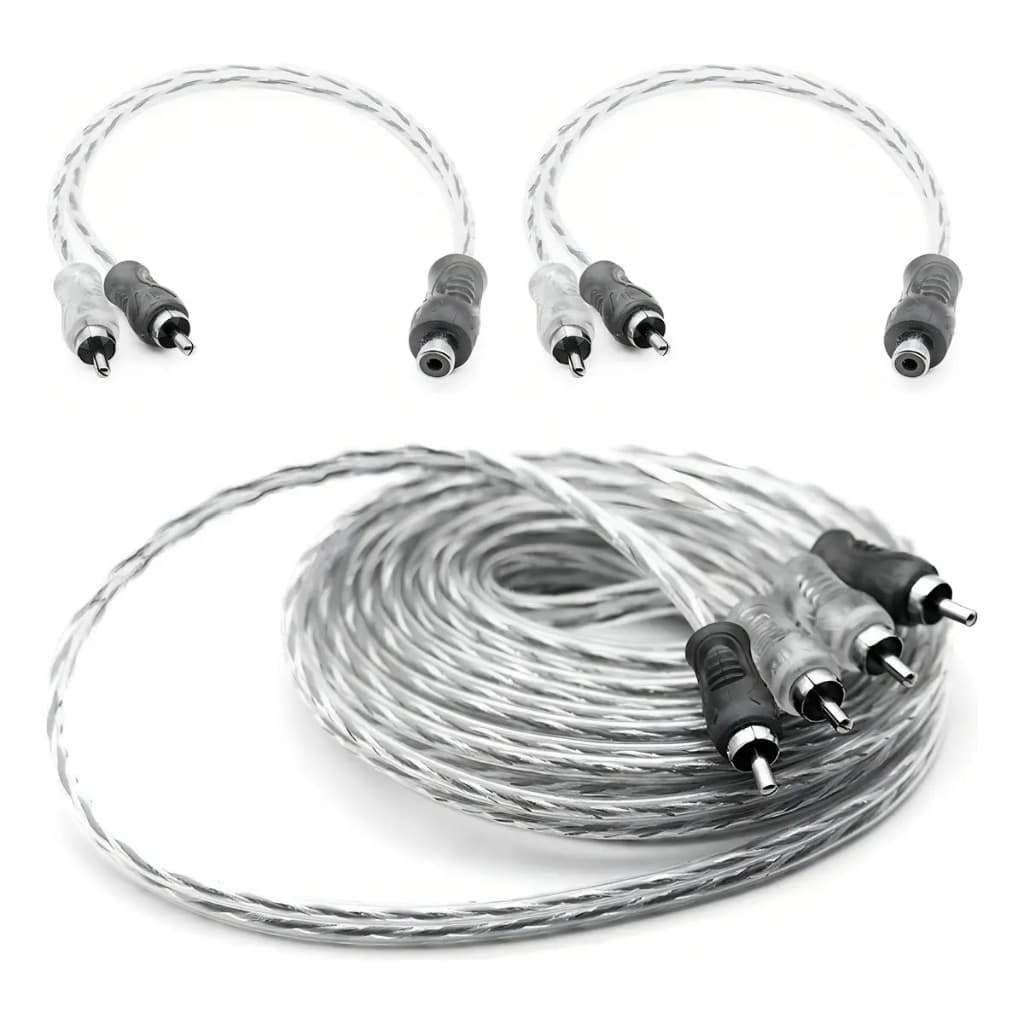Cabo RCA 5M + 2Y TechOne Svart Dupla Blindagem Som Automotivo Qualidade Premium