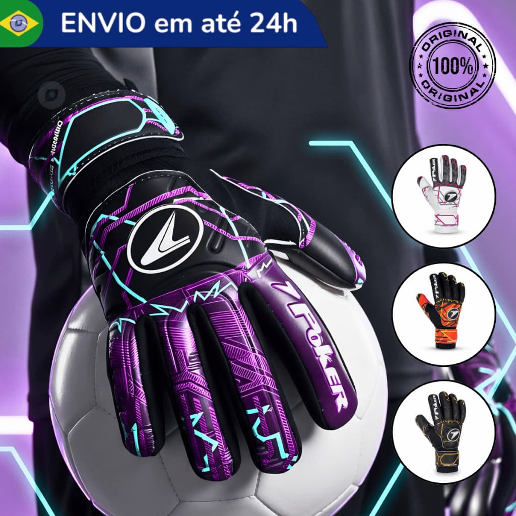 Luva Goleiro Poker Champion 9 Semi-profissional Adulto Futebol Campo Grama Futsal Society - Oficial