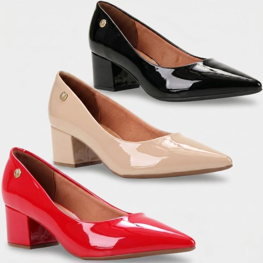 Sapato Scarpin Feminino Vizzano Verniz Salto Baixo Grosso Bloco Bico Fino Original