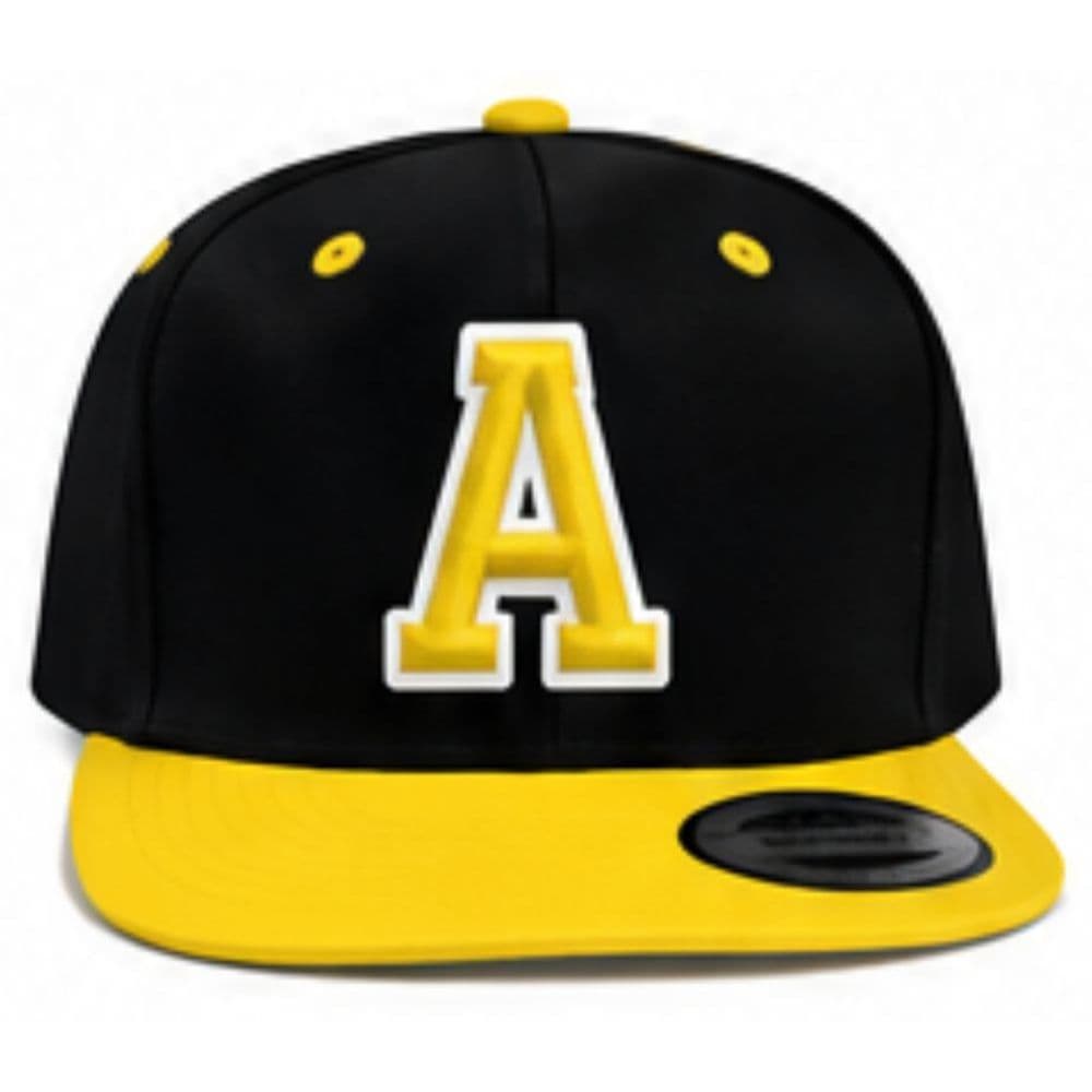 Boné Masculino Letra Inicial Nome A-z Preto Amarelo Aba Reta SnapBack