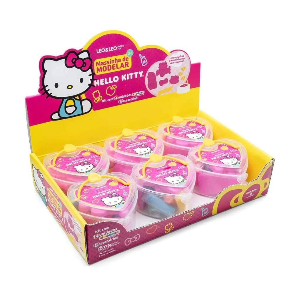 Massinha de Modelar Coração Hello Kitty 7 Cores + 5 Moldes Display 6 Kits Leonora Papelaria Escolar