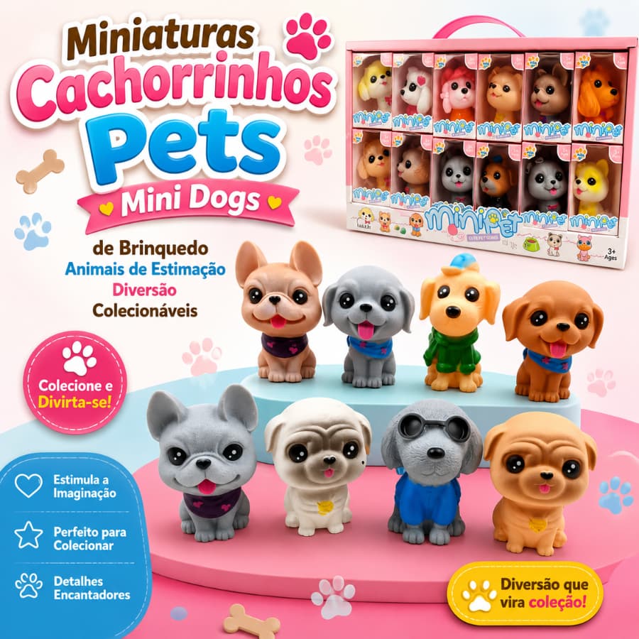 Miniaturas Cachorrinhos Pets Mini Dogs de Brinquedo Animais de Estimação Diversão Colecionáveis