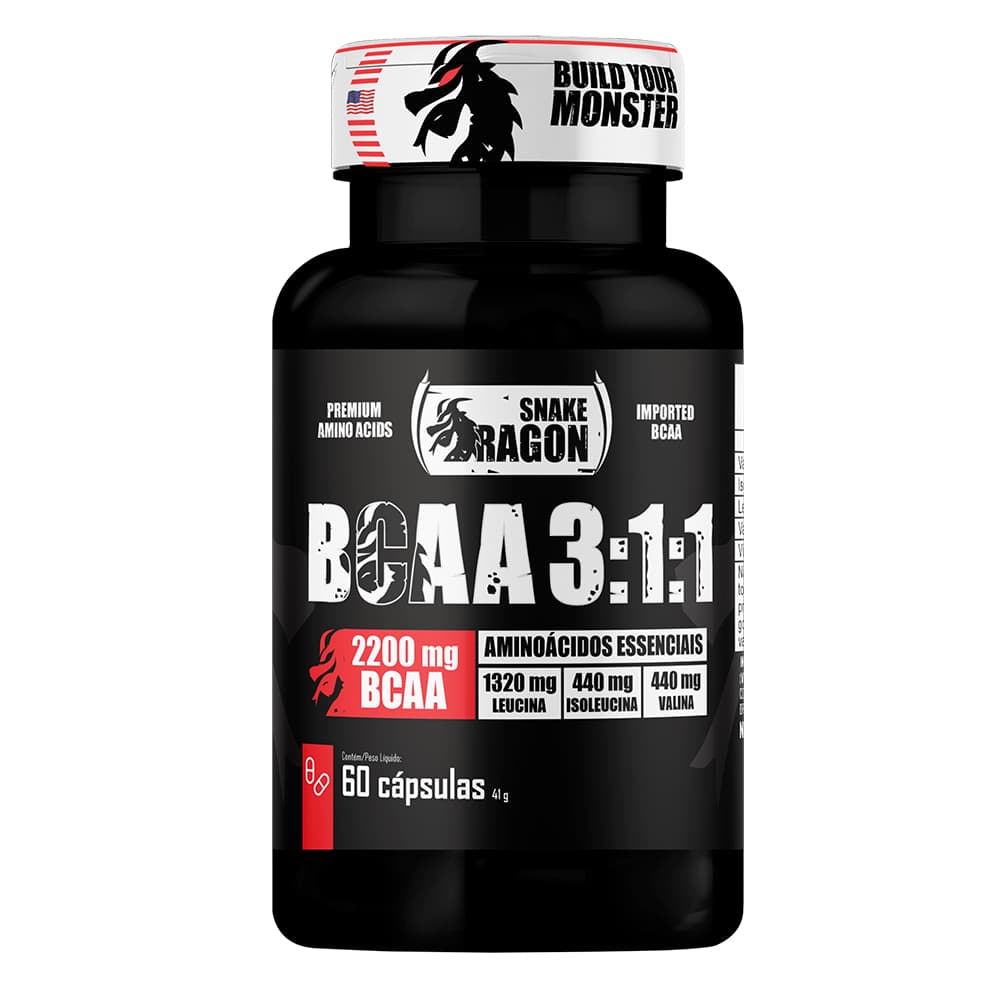 BCAA 3:1:1 (Leucina + IsoLeucina + Valina) Energia e Manutenção Muscular 60 Cápsulas - Snake Dragon