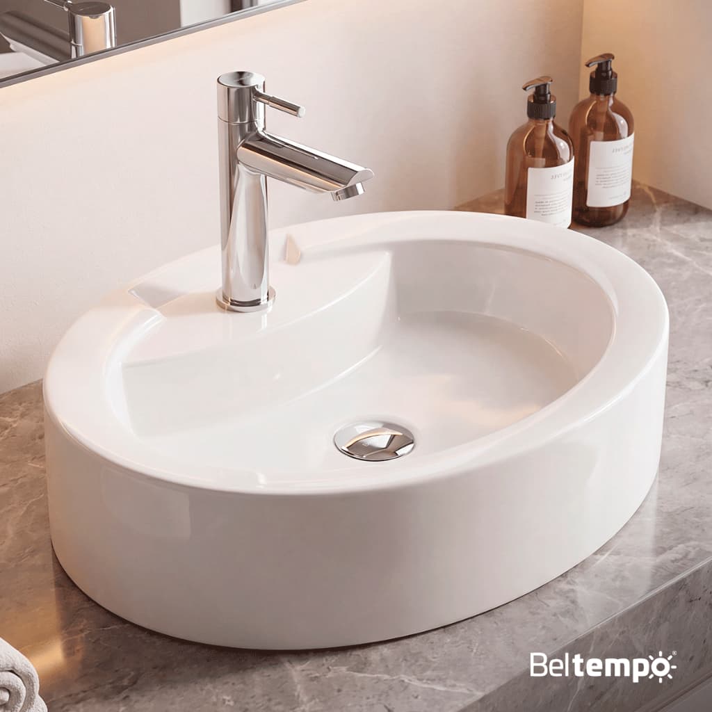 Cuba Pia de Apoio Sobrepor Oval 44x34 Branca Banheiro Lavabo Beltempo BT-2074