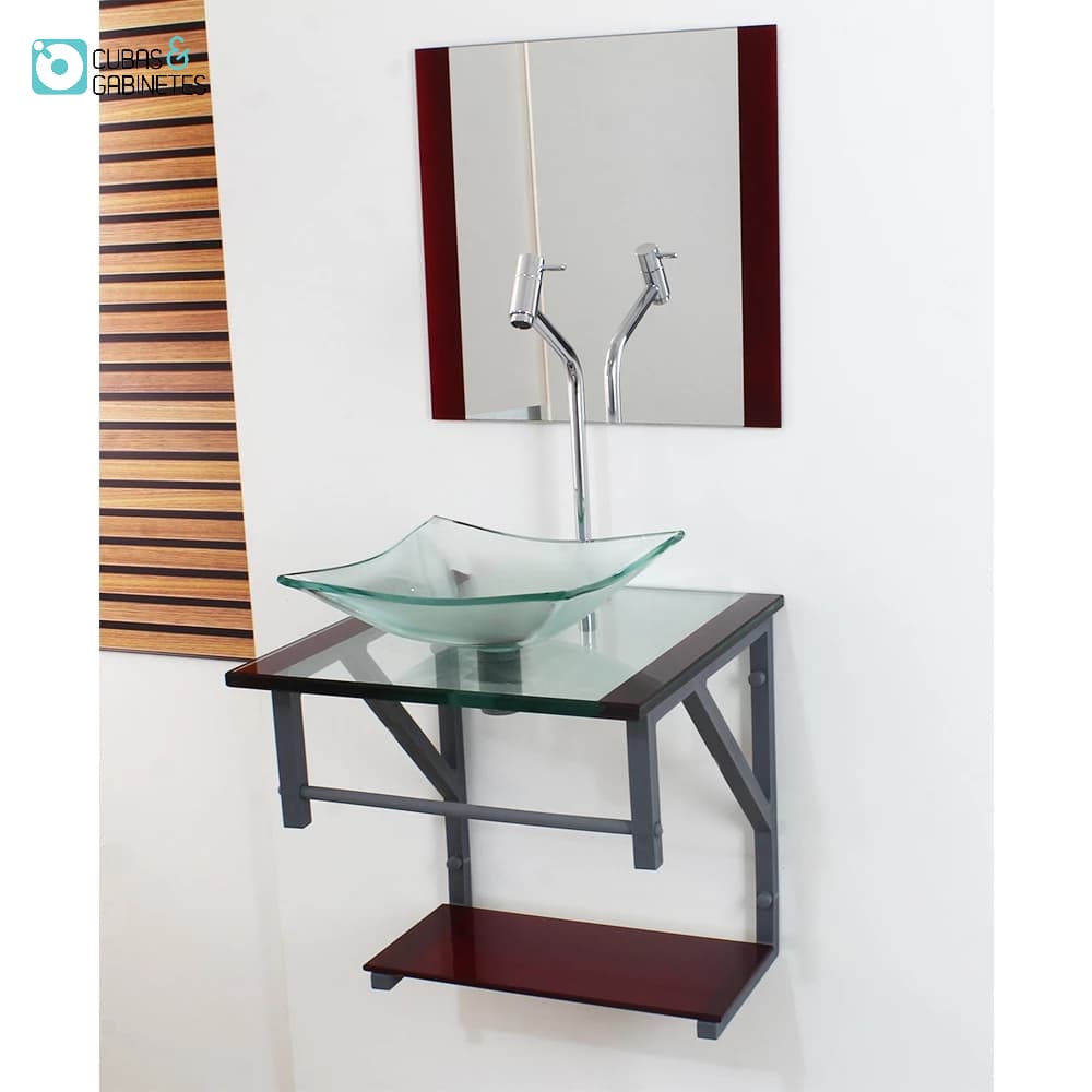 Gabinete de Vidro Para Banheiro 40cm Com Cuba Quadrada
